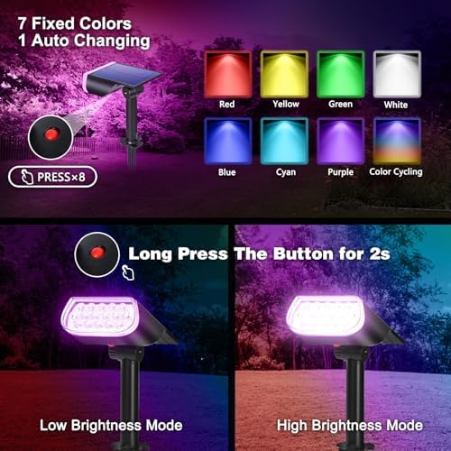 Solar Spot Lights Outdoor Waterproof IP67, Color Changing RGB Landscape Spotlights 8 Lighting Modes Solar Outdoor Lights for Yard Garden Pathway 6 Pack - Image 4