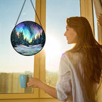 Aurora Landscape Stained Glass Window Hanging Suncatcher Xmas Gifts 9.8" - Image 4