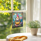 Gnome in a Teacup Stained Glass Suncatcher – Square Hanging Window Panel for Home or Greenhouse – Whimsical Glass Art Gift for Garden Lovers, Christmas, Halloween, Father Days sxN2AW - Image 3