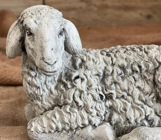 Lying Sheep Figure Realistic Lamb Yard Statue Stone Religious Figurine Ornament Decorated Sheep Statue for Garden - Image 4