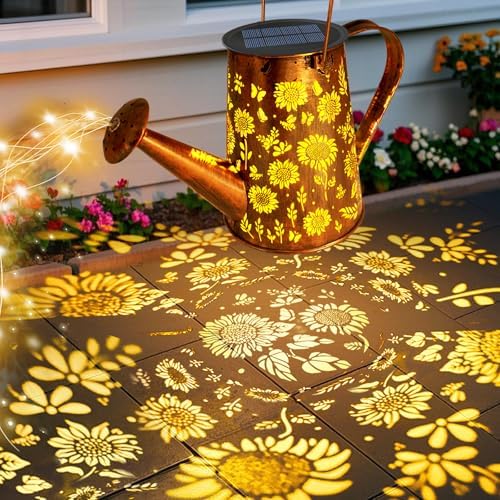 VOOKRY Solar Lights Outdoor Decoration, Large Retro Hanging Metal Solar Watering Can Lights Waterproof Sunflower Garden Decor Outside for Yard Lawn Patio Porch, Birthday Gifts for Women Mom Grandma - Image 6