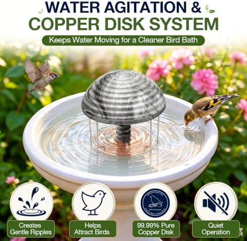 Bird Bath Water Agitator with Round 99.99% Pure Copper Disk, Battery Powered Bird Bath Circulator, Quiet Waterproof Mover Keeps Water Fresh for All Season Use (Gray Rock) - Image 2