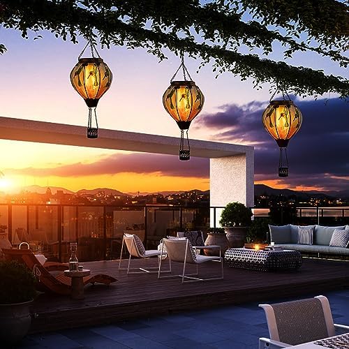 Larekook Hummingbird Hot Air Balloon Solar Lantern Outdoor Waterproof,Glass Garden Decor,Solar Hot Air Balloon Lantern with Flame Flickering Light for Yard Patio Lawn,Hummingbird Gifts for Women Mom - Image 2