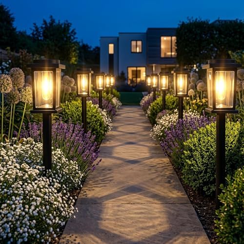 Melunar Solar Pathway Lights Outdoor, 8 Pack Solar Powered Garden Lights Waterproof, Auto On/Off Outdoor Landscape Lights for Patio, Walkway, Driveway, Lawn, Pool Decor. (Warm White) - Image 3
