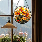 Orange Calendula Flower Stained Glass Window Hanging Suncatcher Gifts 15" - Image 3