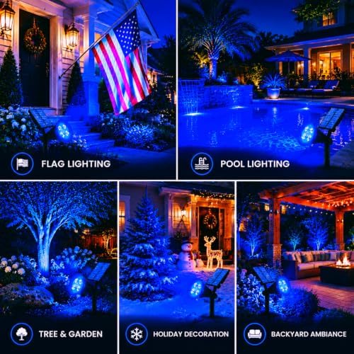 T-SUNUS Blue Solar Landscape Spotlights Outdoor 4 Pack IP65 Waterproof Flag - Image 6