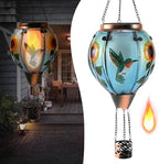 Hot Air Balloon Solar Lantern - Hummingbird Glass Lantern, Simulated Flickering & Dancing Flame, Outdoor Hanging Sunflower Yard Light Waterproof IP65 for Patio Lawn Porch Decor Gift by Unknown