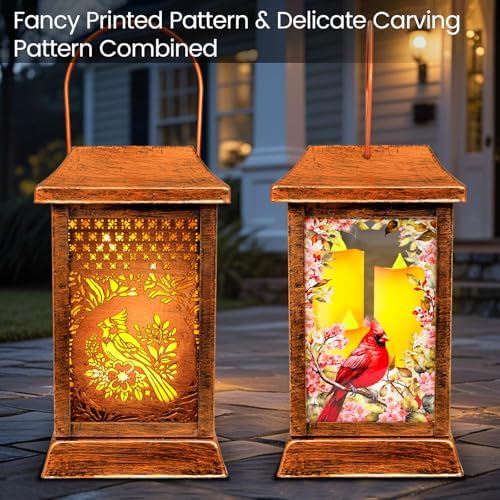 Cardinal Solar Lanterns Outdoor Hanging Lanterns, Metal Glass Garden Decor Solar Lights, Gifts for Women Mom Birthday Grandma Mothers Day, Waterproof Decorative Lantern for Outside Patio Yard - Image 2