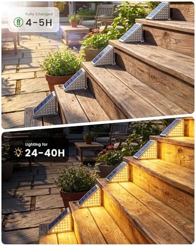 NIORSUN Outdoor Step Lights, Upgraded 28 LEDs 2 Brightness Modes, IP67 Waterproof Solar Stair Lights for Outside Steps, 1200mAh Battery Long Runtime Warm White for Patio Deck Yard Porch, 12 Pack - Image 4