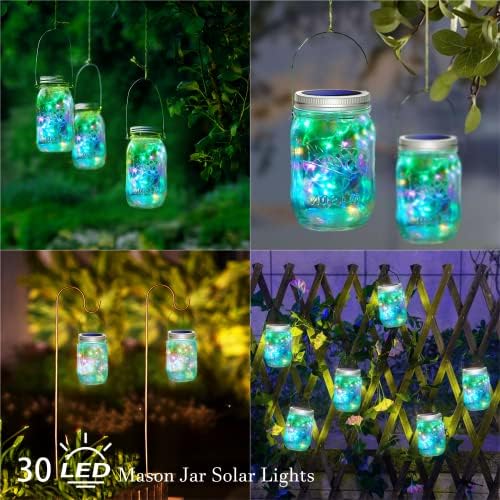 SmilingTown 30 LED 12 Pack Mason Jar Solar Lights Outdoor Colorful Solar Mason Jar Lid String Fairy Lights Hanging Lights for Patio Yard Garden Wedding Decorations[No Jar+12 Hangers] - Image 3