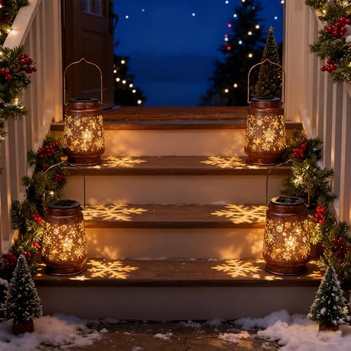 4 PCS Outdoor Lanterns Solar Powered Waterproof Decorative Hanging, Solar Power Lanterns for Outside, Christmas Gifts for Women, Flower& Bird Decor for Garden Lawn Backyard Front Porch - Image 5