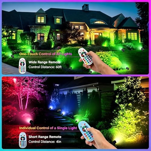 6 Pack RGBW Low Voltage Landscape Lights,12W Color Changing Spotlights | 16 Vivid Colors & Warm White,Memory Function,Dual Remotes,IP65 Waterproof Aluminum,Ideal for Trees,Garden & Holiday decor - Image 3