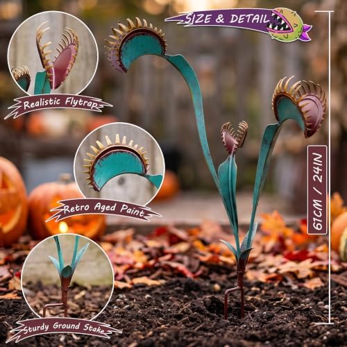Metal Yard Art - 24inch Venus Fly Trap Garden Stake Metal Outdoor Plants - Image 5