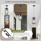 BesLowe 15” Large Outdoor Pendant Light, Modern Hanging Lantern, Black - Image 3