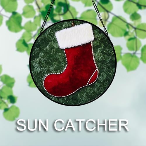 Stained Glass Window Hanging 4 Pcs Set Red Christmas Stockings and Gingerbread 9.8" - Suncatcher Door Garden Sun Catcher Decor Birthday Mother's Day Xmas Gifts for Mom Woman Nana Men - Image 3