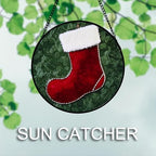 Stained Glass Window Hanging 4 Pcs Set Red Christmas Stockings and Gingerbread 6.3" - Suncatcher Door Garden Sun Catcher Decor Birthday Mother's Day Xmas Gifts for Mom Woman Nana Men - Image 3