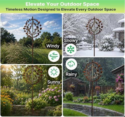 Wind Spinners Outdoor, 75" Large Metal Kinetic Wind Sculptures for Garden, 360 Degrees Swivel Yard Art with 2 Piece Welcome Flag Decoration - Image 6
