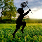 Vintage Metal Garden Stake - Rustic Outdoor Decor with Boy Catching Butterfly Design, Durable Freestanding Yard Art for New Year’s & Holiday Enhancements - 34cm x 16cm(Black) by Unknown