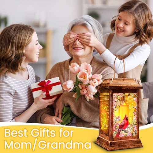 Cardinal Solar Lanterns Outdoor Hanging Lanterns, Metal Glass Garden Decor Solar Lights, Gifts for Women Mom Birthday Grandma Mothers Day, Waterproof Decorative Lantern for Outside Patio Yard - Image 5