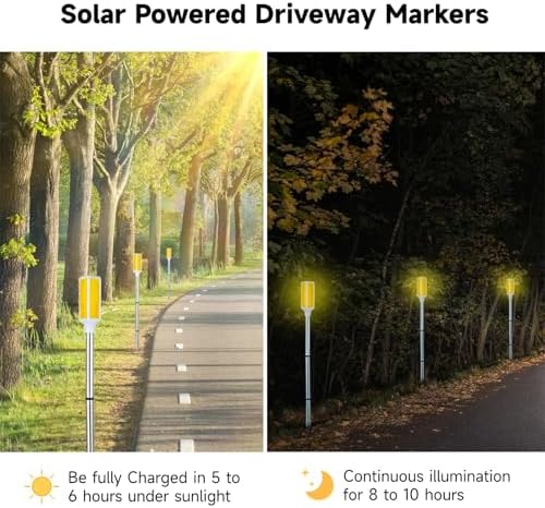 Joyibay 5-Pack Solar Powered Driveway Markers, Solar Warning Lights, Solar Outdoor Driveway Lights, Driveway Reflectors on Poles for Snow Road Yard(Yellow) - Image 4