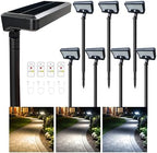 Solar Motion Sensor Lights Outdoor Pathway, Warm & Daylight 3000k/5000k/7000k Path Light IP65 Waterproof, 3 Modes Black Walkway Lighting with Remote Control for Driveway Garden (8 Pack) by Varmtalys