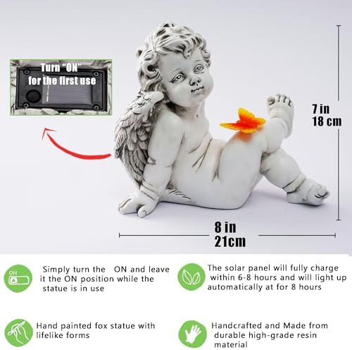 Solar Angel Outdoor Garden Decor Statues Ches Solar Outdoor Sculptures for Outside Yard Art Patio Balcony Front Lawn Ornaments Gifts for Mom Grandma Women - Image 3