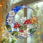 Boho Acrylic Suncatcher Indoor Colorful Window Hanging Ornament Outdoor Sun Catcher Panel for Home Decor Car Garden Crystal Gift Mushroom with Crescent Moon Suncatcher by Unknown