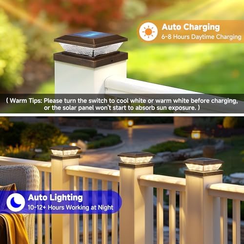 Mlambert 4x4 Solar Post Cap Lights Outdoor 16 Pack, Waterproof Solar Fence Light for Wooden/Vinyl Post, 2 Color Outside Deck Patio Porch Decor, Brown - Image 5