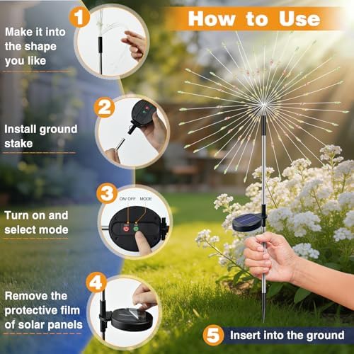 btfarm 10 Pack Solar Garden Lights Outdoor, 8 Modes Firework Lights Outside - Image 5