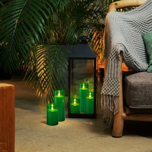 Homemory Green Flickering Flameless Candles, Battery Operated Acrylic LED Pillar Candles with Remote Control and Timer, Set of 5, St. Patrick's Day - Image 4