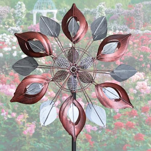 GUAGUA 74 Inch Metal Wind Spinner, Willow Leaf Kinetic Yard Decor,Red - Image 6