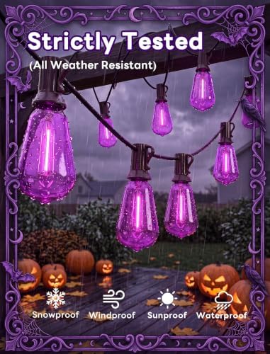 25FT Halloween Purple ST38 LED Outdoor String Lights with 25 Orange Edison Bulbs, Connectable Waterproof Hanging Patio Lights for Halloween, Thanksgiving, Backyard, Porch, Party Decor - Image 3