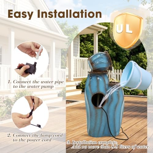 TITIMO 29.9" Outdoor Water Fountain, Stacked Faux Ceramic Garden Fountain - Image 5