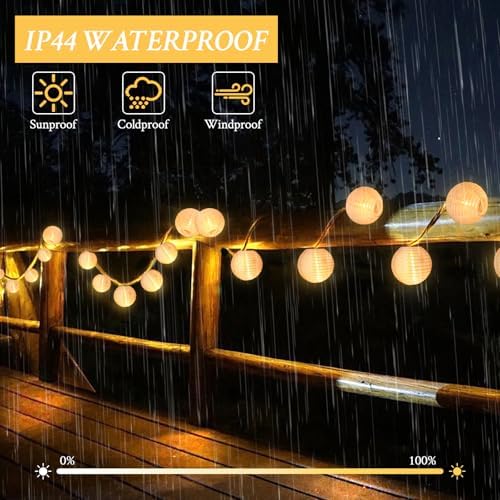 Outdoor Solar String Lantern Lights 30.7FT,Outdoor IP44 Waterproof 20 Lantern Added 1 Lantern Lights,8 Modes Solar Type-C Powered Patio Lights for Backyard Garden Cafe Bistro Party Decor - Image 2
