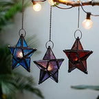 Romadedi 2-Pack Orange & Red Glass Hanging Star Lanterns for Tea Light - Image 7