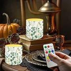 Flameless Candles Set of 4 Green Leaves LED Pillar Fake Candles Battery Operated with Remote (D:2.95" X H:2.87") for Backyard Parties Meditation Yoga Fireplace Decor - Image 2