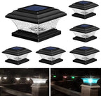 HUYIENO Solar Post Cap Lights Outdoor LED Lighting Deck Fence Cap Light 9 Light Modes Bright White/7 Color Fixed Modes/7 Color Cycling Mode Suitable for 4x4 5x5 Wooden Posts Black 6pk by HUYIENO