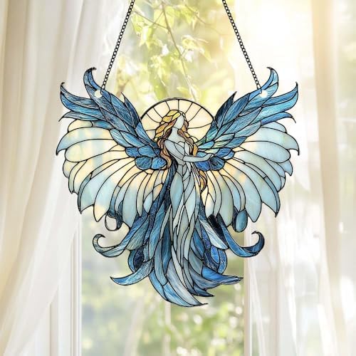 Guardian Angel Acrylic Suncatcher Size 10 inches, Stained Glass Effect Window Hanging Ornament, Garden Decor, Gift for Girlfriend Wife Women Teacher by XISZYS