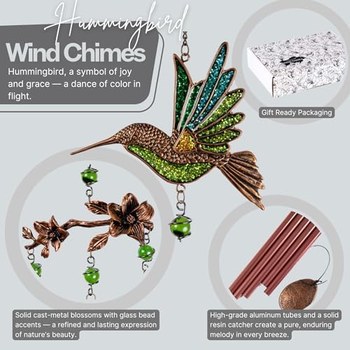 Wind Chimes for Outside, Wind Chimes Outdoor Clearance, Soothing Tones, Hummingbird Wind Chime, Memorial, Sympathy Gift, Patio, Porch, Home Décor, Modern, Art Décor, Bronze (32" Hummingbird) - Image 4
