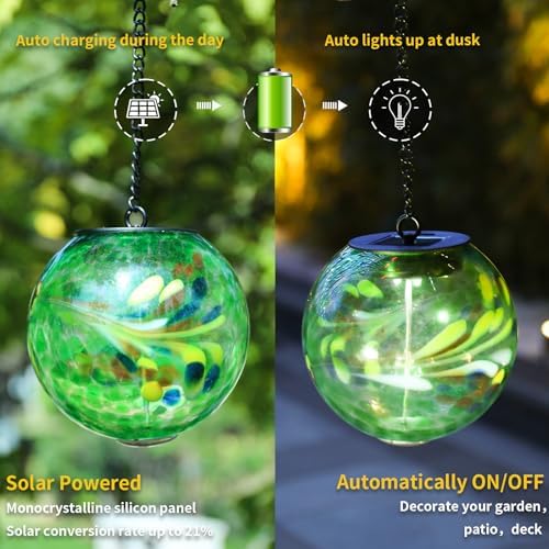 VCUTEKA Glass Solar Lanterns Outdoor Green Hanging Solar Lights for Outside - Image 3