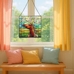 Bay Roan Horse Watching Geese Fly Over Meadow Square Suncatcher – Stained Glass Style Window Panel with Pastoral Scene, Custom Decorative Hanging Art for Equestrian Home, Christmas qcXOkw - Image 5