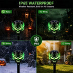 8 Pack Solar Halloween Lights Outdoor, Flickering Flame Skull Torches, Waterproof Purple Solar Lights for Yard, Spooky Skull Pathway Lights for Halloween Outdoor Decorations (Green) - Image 5