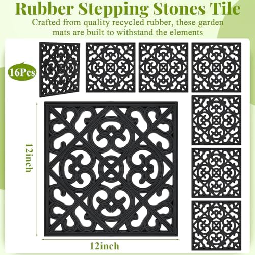 Pangda 8 Pcs Rubber Stepping Stones Outdoor, Black, Cross - Image 2