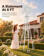 8FT Windmill for Yard Garden Decoration with Weather Vanes，Heavy Duty Outdoor Wind Mills, Large Metal Outdoor Windmill,Weather Resistant,White - Image 3