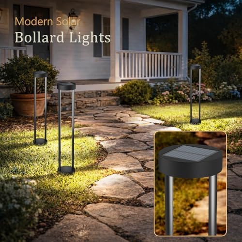 Solar Bollard Lights Outdoor, 24” Tall Stainless Steel & Iron Waterproof Solar Landscape Light for Yard Garden Walkway (2-Pack) - Image 2