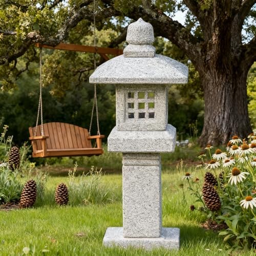 Natural Granite Stone Lantern, Japanese Garden Pagoda, Handcrafted Traditional Stone Lantern, Suitable for Garden, Patio, Zen Landscape Decor (Height 25 x Width 10 inches) - Image 3