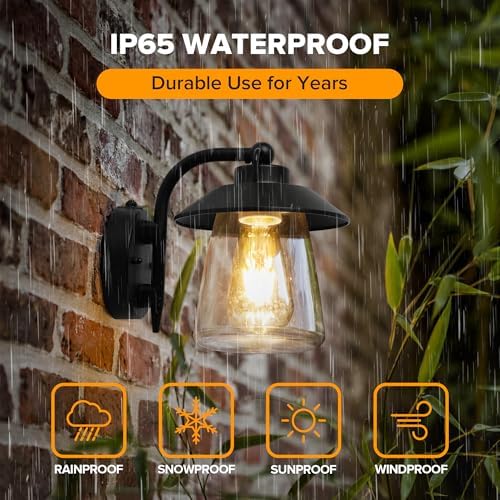 LUTEC 2 Pack Dusk to Dawn Outdoor Indoor Exterior Light Fixture, Farmhouse Barn Wall Sconce, Matte Black Finish Anti-Rust Wall Mount Light, Waterproof Wall lamp with Clear Glass for Porch, Patio - Image 4
