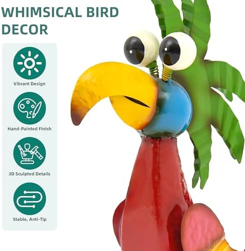 19.7" Metal Tiki Bird Decor, Large Garden Parrot Sculpture Statues - Image 2