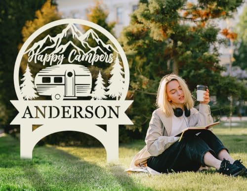 Custom Happy Camper Signs, Personalized Camper Yard Sign, Hanging Camping Sign, Camper Metal Decor, RV Decor, Campground Sign, Campground Present, Dad's Present - Image 3