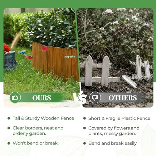 Wood Garden Edging, 12" H x 13.2 Ft L, 2 Pack, Walnut Garden Fence - Image 4